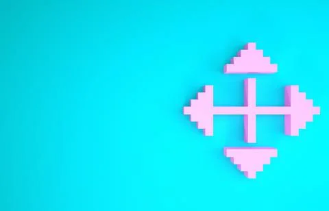 Pink Pixel arrows in four directions icon isolated on blue background. Cursor Stock Illustration