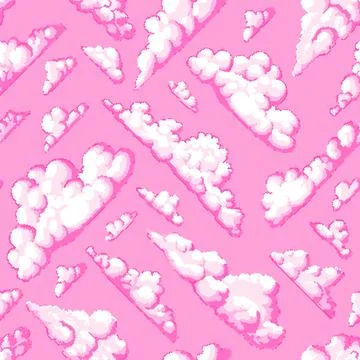 Pink Pixel art cloud. Seamless pattern. 8 bit objects for girl. Art, digital 스톡 일러스트