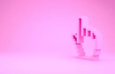 Pink Pixel hand cursor icon isolated on pink background. Pointer hand cursor. Stock Illustration