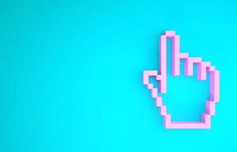 Pink Pixel hand cursor icon isolated on blue background. Pointer hand cursor. Stock Illustration