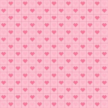 Pink Pixel Heart Pattern Seamless Background with Grid Lines for Romantic V.. Stock Illustration