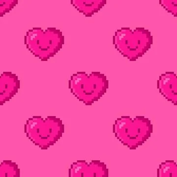 Pink Pixel Heart Seamless Pattern Stock Illustration