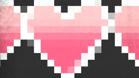 Pink pixel hearts on black background Stockbeeldmateriaal 300777466