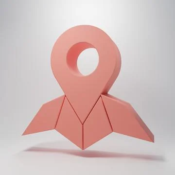 Pink Placeholder on map paper in perspective icon isolated on pink backgrou.. Illustrazione stock