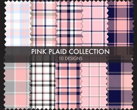 Pink Plaid Tartan Seamless Pattern Collection Stock Illustration