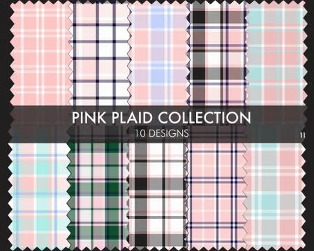 Pink Plaid Tartan Seamless Pattern Collection Stock Illustration