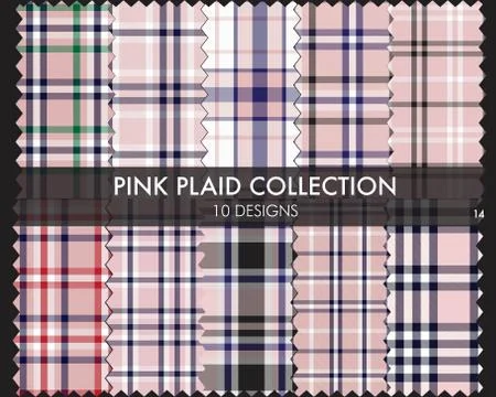Pink Plaid Tartan Seamless Pattern Collection Stock Illustration