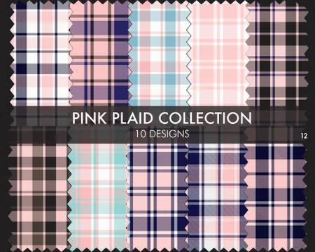 Pink Plaid Tartan Seamless Pattern Collection Stock Illustration