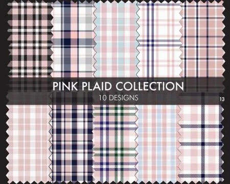 Pink Plaid Tartan Seamless Pattern Collection Stock Illustration