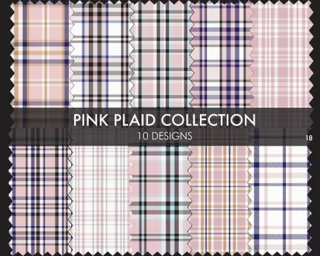 Pink Plaid Tartan Seamless Pattern Collection Stock Illustration