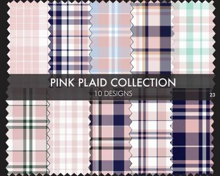 Pink Plaid Tartan Seamless Pattern Collection Stock Illustration