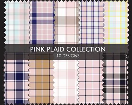 Pink Plaid Tartan Seamless Pattern Collection Stock Illustration