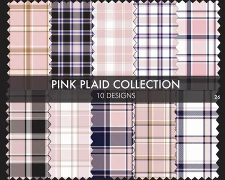 Pink Plaid Tartan Seamless Pattern Collection Stock Illustration
