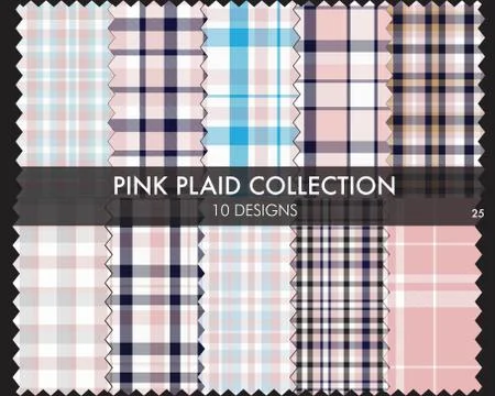 Pink Plaid Tartan Seamless Pattern Collection Stock Illustration