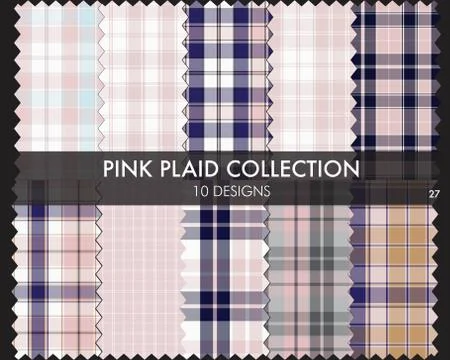 Pink Plaid Tartan Seamless Pattern Collection Stock Illustration