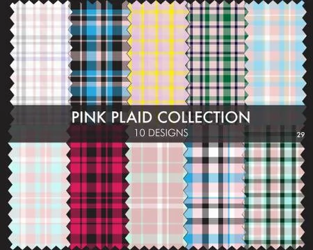 Pink Plaid Tartan Seamless Pattern Collection Stock Illustration