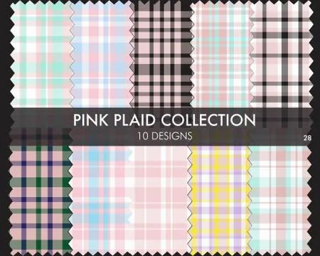 Pink Plaid Tartan Seamless Pattern Collection 库存插图