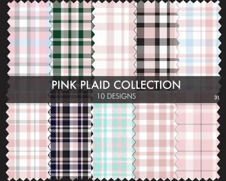 Pink Plaid Tartan Seamless Pattern Collection Stock Illustration
