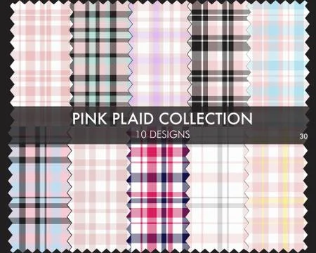 Pink Plaid Tartan Seamless Pattern Collection Stock Illustration