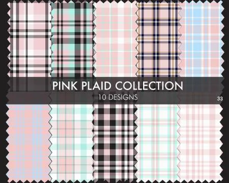 Pink Plaid Tartan Seamless Pattern Collection Stock Illustration