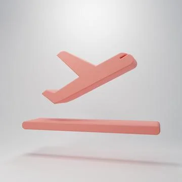 Pink Plane takeoff icon isolated on pink background. Airplane transport sym.. Stock Illustration