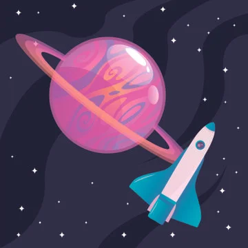 Pink planet with colorful pattern on its surface and a ring around Stock Illustration