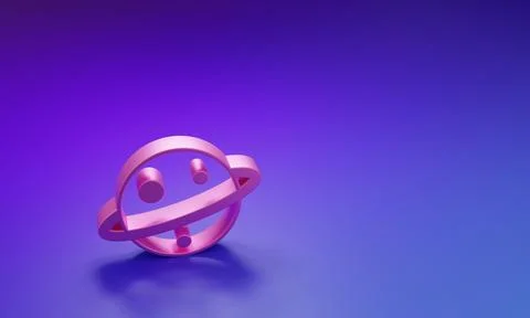 Pink Planet Saturn with planetary ring system icon isolated on purple-blue .. Illustrazione stock