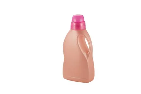 Pink plastic bottle for liquid laundry detergent, cleaning agent. Stock Photos