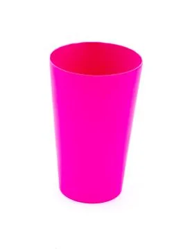 Pink plastic cup on a white background Stock Photos