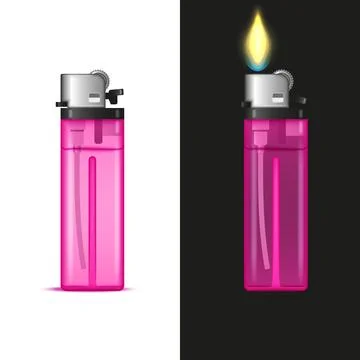 Pink plastic lighter isolated with transparent body and metallic top realis.. Stock Illustration
