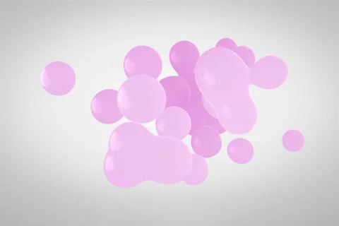 Pink plastic metaball in 3d. Small drops are separated from the liquid sphere Stock Illustration