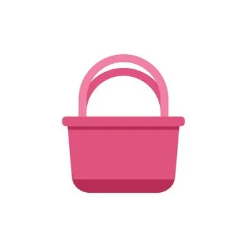 Pink plastic shopping basket with handle isolated on white background Illustration