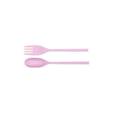 Pink plastic spoon and fork isolated on white background with clipping path.. Stock Photos