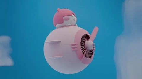 Pink Plastic Toy Plane Seamless Render In Blue Skyes With Clouds Stock Footage 261159080