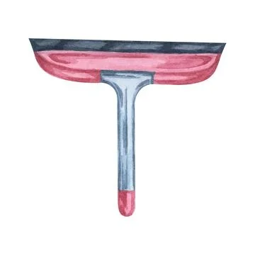 Pink plastic window squeegee for cleaning of windows and glass surfaces with Illustrazione stock
