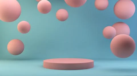 Pink platform floating spheres Illustrazione stock