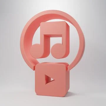 Pink Play in square icon isolated on pink background. Minimalism concept. 3.. Illustrazione stock
