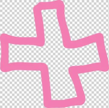 Pink plus sign is floating on transparent canvas, using thick hand-drawn sketch Stock Illustration