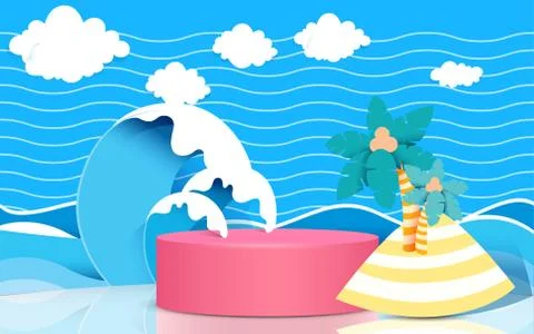 Pink podium with the beach background Stock Illustration