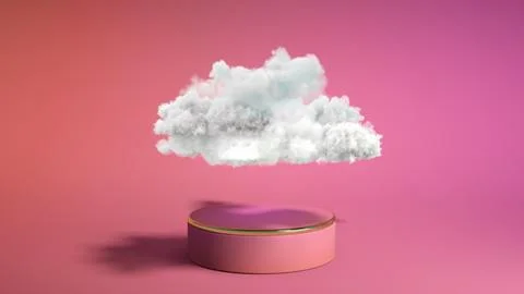 Pink podium with cloud on pink background. Product display stand. Insert yo.. Stock Photos