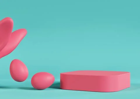 Pink podium with Easter eggs and copy space. Trendy, vivid stage for product Stock Illustration