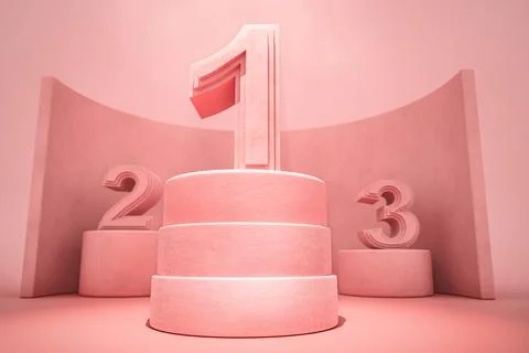 Pink podium with the numbers 1 2 and 3 with the one positioned in front Stock Illustration