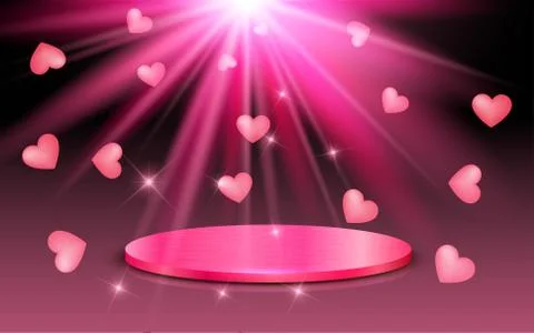 Pink podium with pink heart light in the studio room Stock Illustration