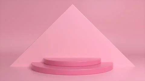 Pink podium on a pink triangular background. Blank showcase mockup with empty Stock Illustration