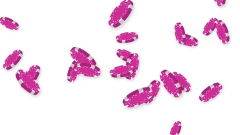 Pink Poker Chips Falling and Bouncing on White Background 動画素材 344931272