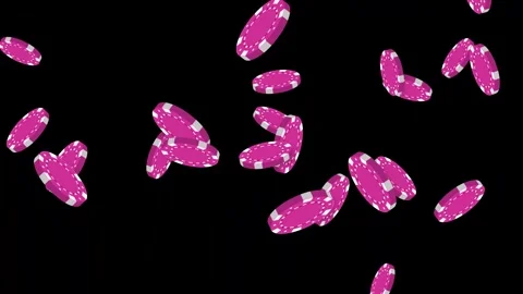 Pink Poker Chips Falling and Bouncing on Black Background 動画素材 345120805