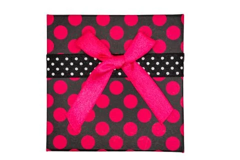 Pink Polka Dot Gift Box with Ribbon Stock Photos