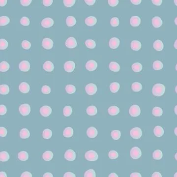 Pink polka dots seamless vector pattern on blue Stock Illustration