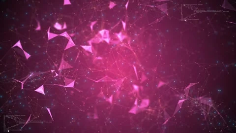 Pink polygon network background with glowing triangular shards, connected lines, Stock Footage 333858558