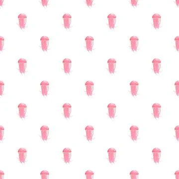 Pink polygonal jellyfish seamless pattern on white background Stock Illustration